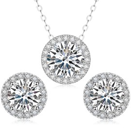 Gugots Moissanite Diamond Necklace and Earrings Set for Women/Men Crystal Silver Jewelry Prom Accessories Anniversary Birthday Party Moissanite Jewelry Set Gifts 0.5ct