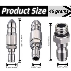 Pressure Washer Sewer Jetter Nozzle - Stainless Steel Drain Cleaning Nozzle with 1/4" Quick Connector - High Pressure Pipe Unclogging Tool for Efficient Sewer & Drain Jetting Powerful 5000 PSI