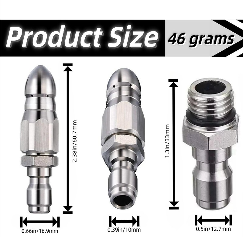 Pressure Washer Sewer Jetter Nozzle - Stainless Steel Drain Cleaning