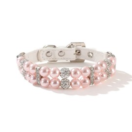 Bling Rhinestone Pet Dog Jewellery Chihuahua Dog Collar, Dog Collar and Lead Set, Adjustable Dog Collar and Lead Set with Bling Beads Diamond for Pets, Puppies, Cats (L, Pink Set)