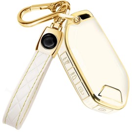 for 2024 Kia Telluride Key Fob Cover and Leather Keychain, TPU Key Case for Kia Telluride 2023 2024 Keyfob Cover for TQ8-FOB-4F71 - White and Gold