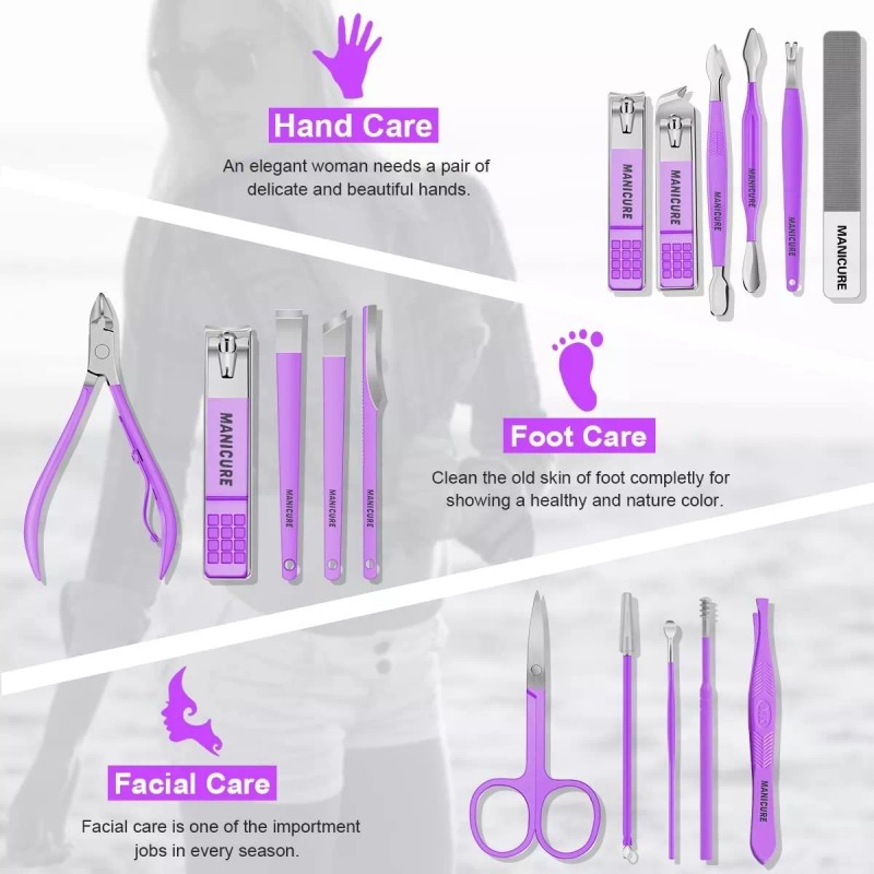 Leipple Kit Corta Uñas 16pz Acero Inoxidable Manicure Pedicure Aseo