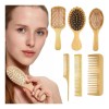 Kit De Cepillo Y Peine De Bambú Anti Frizz, 6
