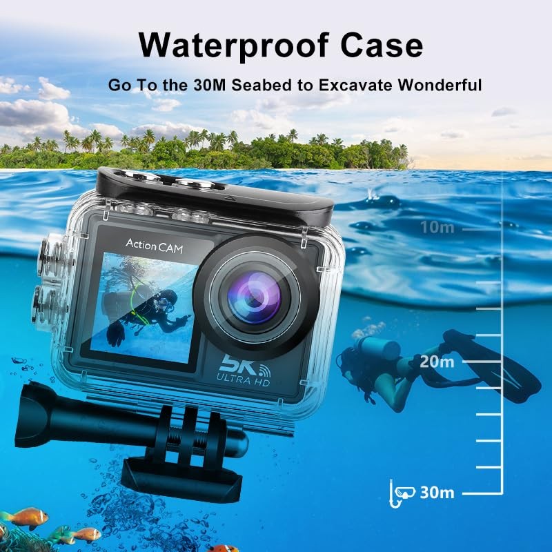DeKangHY 5K Ultra HD WiFi Action Camera, 30FPS, 2.0" IPS