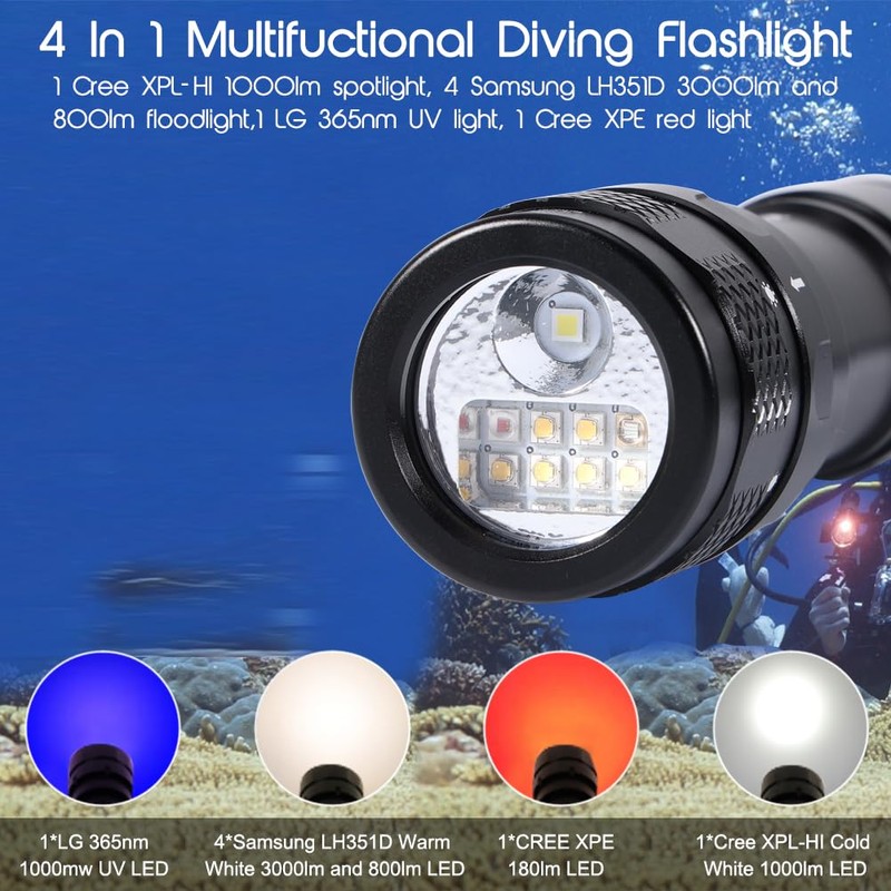 APLOS AP70 Scuba Diving Flashlight, 6000 Lumen Dive Light, Waterproof