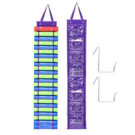 PATIKIL 24 Compartments Vinyl Roll Holder, Vinyl Storage Organizer Wall Mount/Over Door Roll Storage with 2 Hooks and Hanging Strap for Home Room, Purple