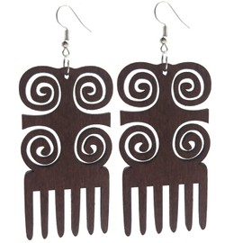 QUPENGXU Lightweight African Wooden Drop Dangle Earrings Irregular Bohemian Ethnic Style Earrings For Women (geometry)