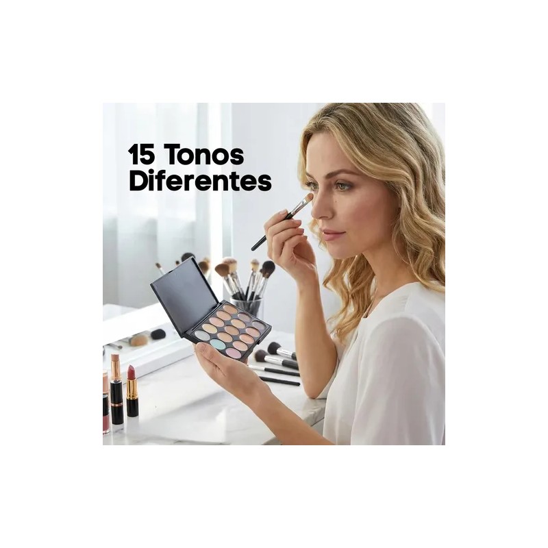 Paleta 15 Correctores Maquillaje Alta Cobertura Brocha F