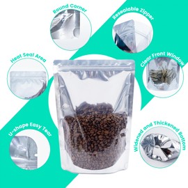 100 Pack Mylar Bags for Food Storage Resealable Clear Aluminum Foil Mylar Bags with Front Window 3.93×5.9 Inch Reusable Stand Up Zipper Pouch Food Packaging Heat Seal Bags (3.94mil Thickness)