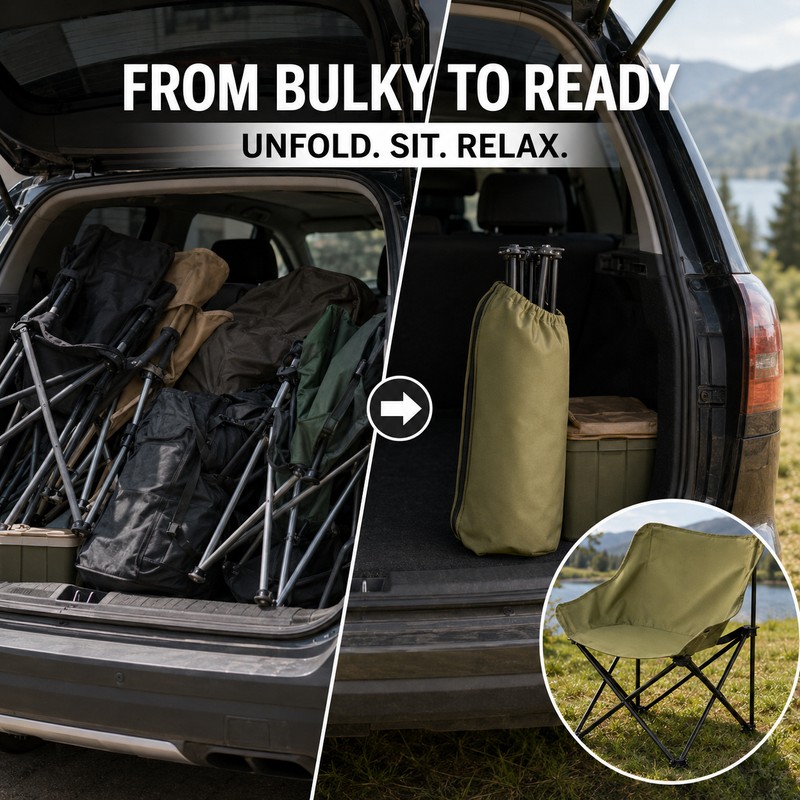 Portable Folding Moon Camping Chair with Carry Bag, 600D Oxford