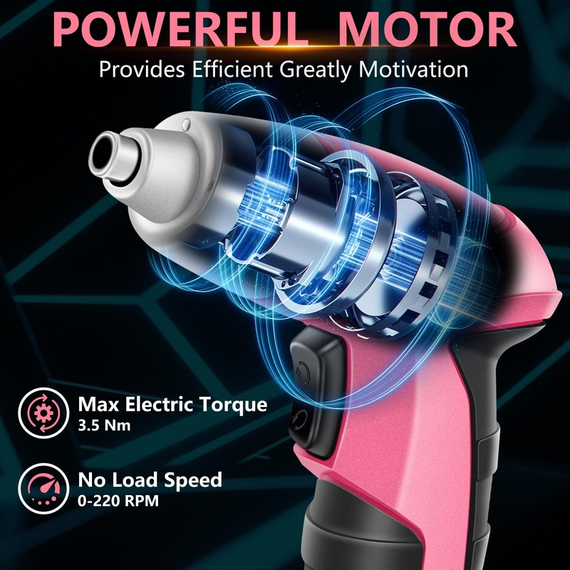Electric Screwdriver 3.7V Pink USB Small Power Screwdriver Set. Cordless