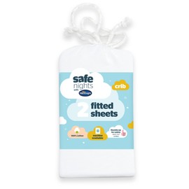 Silentnight Safe Nights Crib Size Fitted Sheets Set 100 percent Jersey Cotton Bedside Compatible Pack of Two Plain White Easy Care Super Soft Cuddly for Baby with Storage Bag (40cm x 90cm x 11cm)