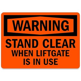 Orange Warning Stand Clear When Liftgate in Use Sticker (Vehicle Safety Truck semi rv Dump Vinyl Decal)