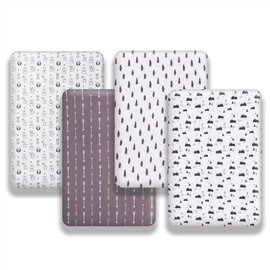 4 Pack Crib Sheets Baby Unisex Soft Cartoon Forest Animals Neutral Fitted Baby Woodland Crib Mattress Sheets Set for Baby Boys or Girls