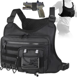 USUAUU Tactical Vest for Men,Chest Rig with Pistol Holster,Adjustable Chest Bag for Men,Chest Pack for Running Fishing Cycling and Hunting