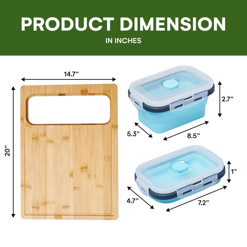 Happylivery Bamboo Cutting Board - Includes 2 Collapsible Containers -