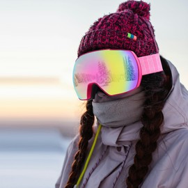 DUDUKING Ski Goggles Women Men Sphere Snowboard Goggles for Adults Teenagers, Anti Fog Double Lens UV 400 Protection Ski Goggles Helmet Compatible for Skiing Motorcycle (Revo Pink)