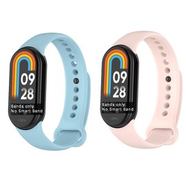 FCMEDZI Compatible for Xiaomi Mi Smart Band 9 Straps & Band 9NFC,Soft Silicone Adjustable Sport Wrist Strap for Women Men or for Xiaomi Mi Smart Band 8 (Pack of 2) (Blue, Pink)