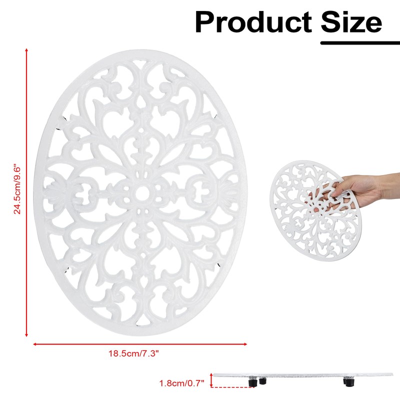 2 Pack Cast Iron Trivets, Decorative Oval Trivet 9.6"x7.3", Heat