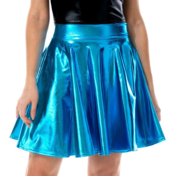 Aivtalk - Falda metálica brillante acampanada, falda holográfica de cintura alta, falda de piel plisada para Halloween, Azul-1, L