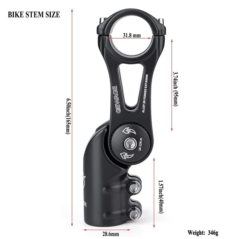 Bike Stem - 130 Degree Adjustable Bicycle Stem- 75mm 90mm