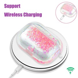 SGVAHY Case for Airpods Pro Case Cover with Keychain Cute Airpod Pro Case Kawaii Bling Glitter Quicksand Clear Airpods Pro Wireless Charging Case Soft Silicone Hard Protective Case (Pink)