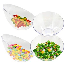NW Party Clear Angled Bowls | 20 oz Plastic Bowls for Candy, Snacks, Salads | Bowls for Weddings, Parties, Events (12 Pack)