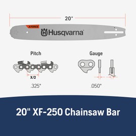 Husqvarna 599303280 X-Force 20 Inch Chainsaw Bar, .325" Pitch .050" Gauge, 80 Drive Links, Chainsaw Accessories