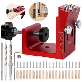 Pocket Hole Jig Kit, Adjustable Aluminum Pocket Hole System, Portable Screw Jig Set Guides Joint Carpentry Locator Woodworking Tools with Wooden Hole Plugs