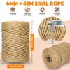 HezzLuv HezzLuv 262FT/80M Cat Scratching Sisal Rope, 6mm 1/4inch Thick Natural Jute Rope for Scratch Posts, Cat Trees, DIY Projects, Sisal Rope for Scratcher with 2 Mouse Toys (Natural, 262ft)