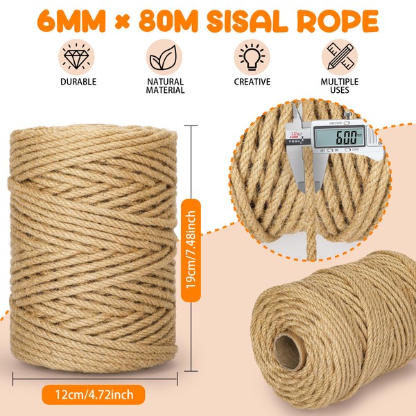 HezzLuv HezzLuv 262FT/80M Cat Scratching Sisal Rope, 6mm 1/4inch Thick