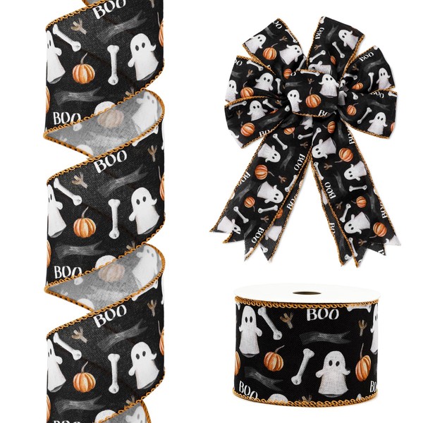 JarThenaAMCS Halloween Wired Edge Ribbon Ghost Pumpkin Boo Craft Ribbon