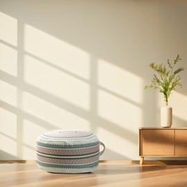 MOCOFO Round Bean Bag Cover Unpadded with Zipper 45 x 45 x 20 cm Canvas Stool Storage Ottoman Footrest Pastel Colours for Living Room Bedroom