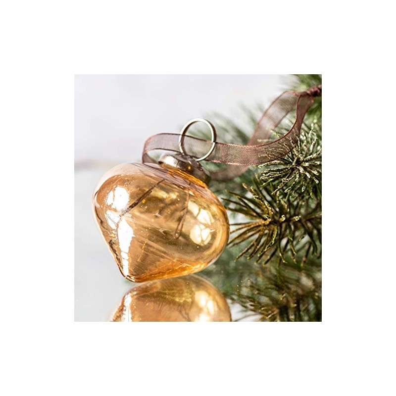 Aurora Christmas Glass Lantern Christmas Bauble, Gold, 2"