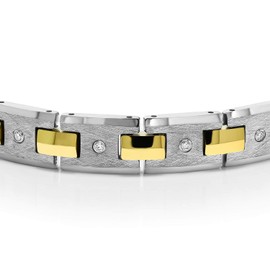 Gem Stone King Men’s Diamond Tungsten Bracelet with Shiny Gold Plated Connector Links (0.12 Cttw, 8.50 Inches in Length with Safety Clasp)