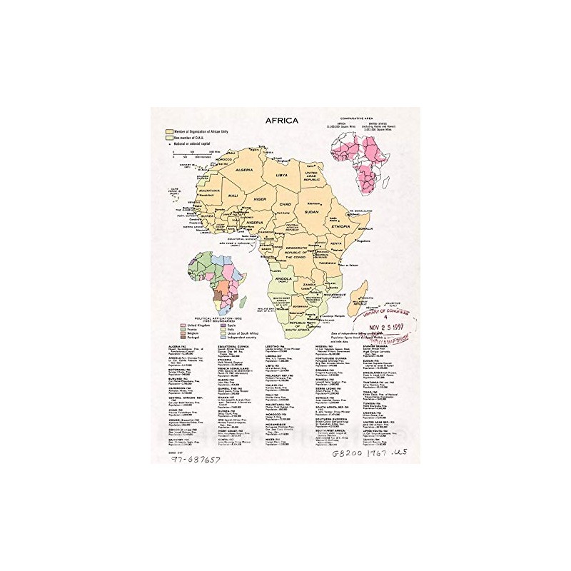 Historic 1967 Wall Map - Africa. 18in x 24in