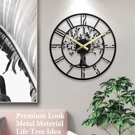 Large Tree of Life Wall Clock, Metal Large Modern Wall Clocks for Living Room, 22 in Oversized Battery Operated Silent Clock for Office,Living Room,Kitchen Decor