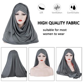 YOFASEN Slouchy Muslim Hat - Women Islamic Scarves Beautiful Hijab Beanie Hats Scarf Headscarf, gray