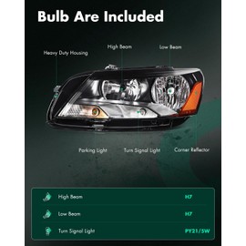 SCITOO Headlights for 2012-2015 for Volkswagen for Passat Pair Headlights Assembly Black Housing Amber Reflector 561941006D