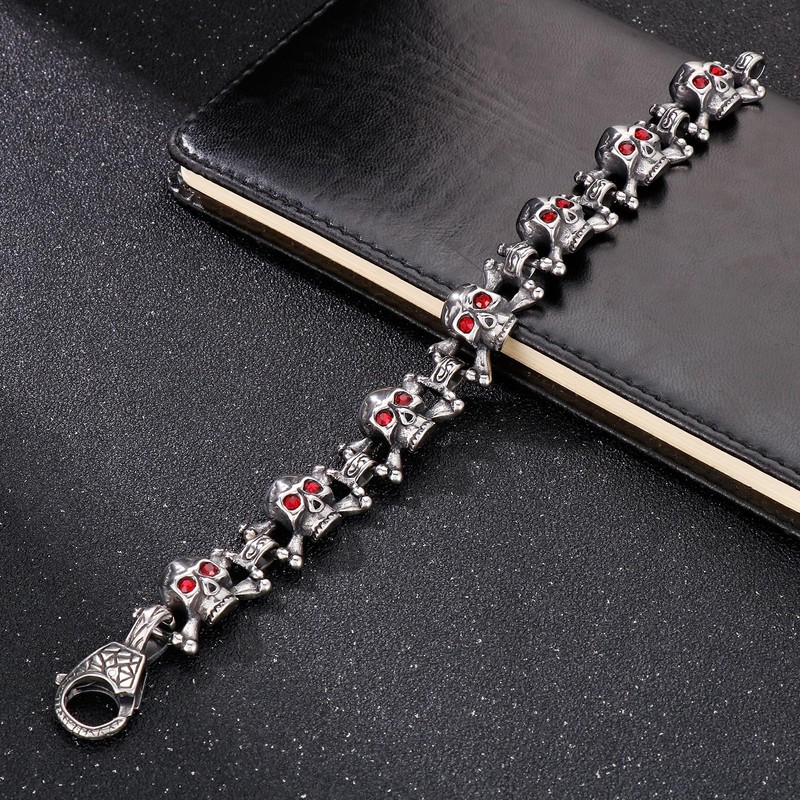 Klapgo Ghost Head Skull Bracelet for Men with Red Eyes