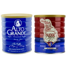 Alto Grande Super Premium Ground Coffee 8.8 Ounce Canister and Pudge Ground Coffee 8.8 Ounce Canister Puerto Rico Variety Bundle