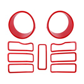 JeCar Front Grille Inserts/Headlight Trim Covers Decoration Kit Compatible with Jeep Wrangler 2024 JL JLU & Gladiator JT 2024, Red