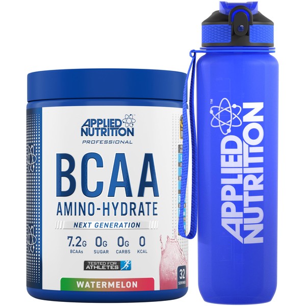 Applied Nutrition Bundle: BCAA Powder 450g + Lifestyle Water Bottle 1000ml | Branched Chain Amino Acids BCAAs Supplement, Intra Workout & Recovery (450g - 32 Servings) (Watermelon)