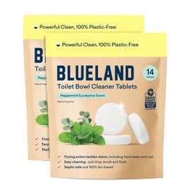 BLUELAND Toilet Bowl Cleaner Tablets, 2-Pack, 28 Count, Peppermint Eucalyptus, Plastic-Free, No Harsh Chemicals, Plant-Based