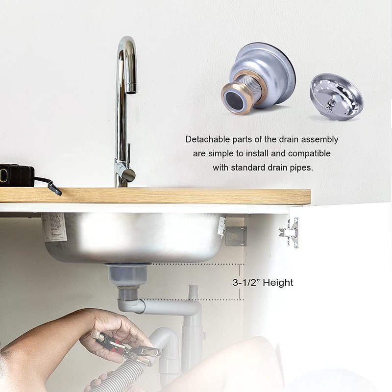 VARNAHOME 3-1/2 Deep Cup Kitchen Sink Drain Assembly, 304 Stainless