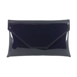 LONI Clutch/Shoulder Bag Faux Patent Handmade in The UK, Dark Navy Blue, L