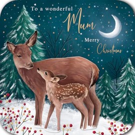 Noel Tatt Mum Christmas Card, Single - Christmas Cards 2024 with Deer and Foal Design and Special Finishes and Embellishment - Eco-Friendly Xmas Cards with Envelope