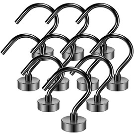 Grtard Pack of 10 Black Magnetic Hanging Hooks, 25 lbs Heavy Magnetic Hooks, Strong Magnetic Hooks for Cruises, Magnets with Hooks for Fridge, Home, Kitchen, Office