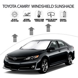 D-Lumina Windshield Sun Shade for 2012 2013 2014 2015 2016 2017 Toy-ta Camry Accessories, Front Window Sunshade Sun Visor Protector Block UV Rays Heat, Foldable 2 Layers 210T Material