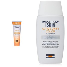 ISDIN Fotoprotector Gel Cream SPF 50+, Protector Solar Corporal refrescante e hidratante, Ideal para toda la familia, 250 ml + FotoUltra 100 Active Unify SPF 50+,Protector Solar Facial con color, 50ml
